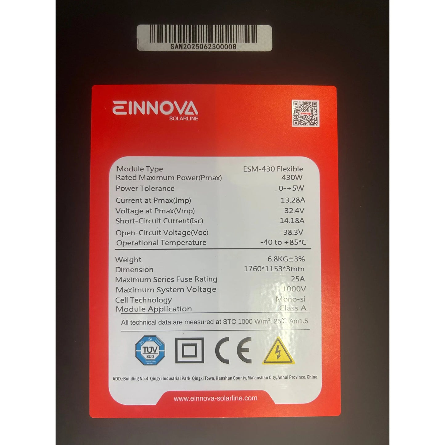 EINNOVA 12v 430w Lightweight Semi Flexible Solar Panel