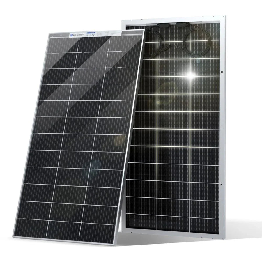ECO-WORTHY Bifacial 195W 12V Monocrystalline Solar Panel – High-Efficiency Rigid Solar Module with 25-Year Power Output Warranty