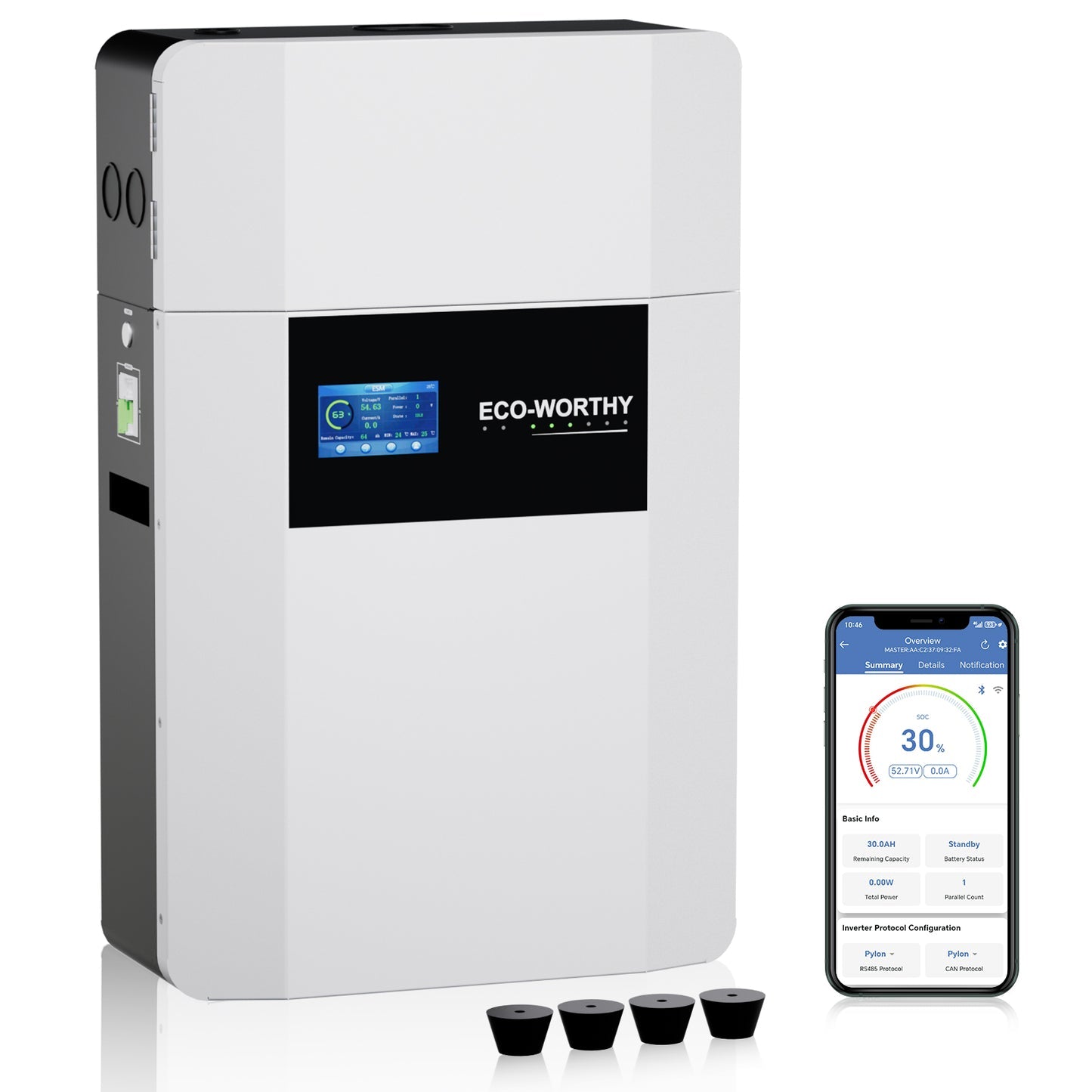 ECO-WORTHY 48V 100Ah 5.12kWh Wall-Mounted LiFePO4 Lithium Battery with Bluetooth & Wi-Fi