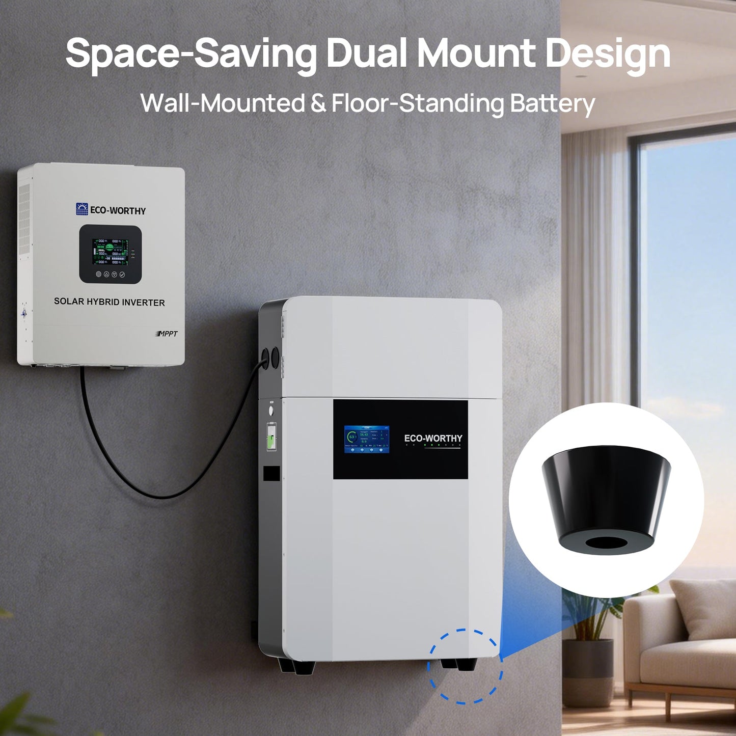 ECO-WORTHY 48V 100Ah 5.12kWh Wall-Mounted LiFePO4 Lithium Battery with Bluetooth & Wi-Fi