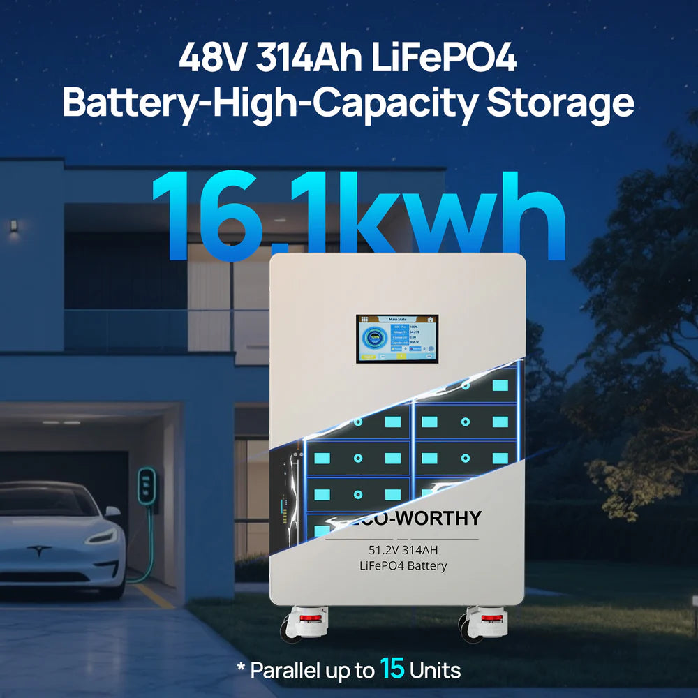 ECO-WORTHY 51.2V 314Ah LiFePO4 Home Battery, 16kWh Lithium Solar Storage with 6-Year Combined Protection