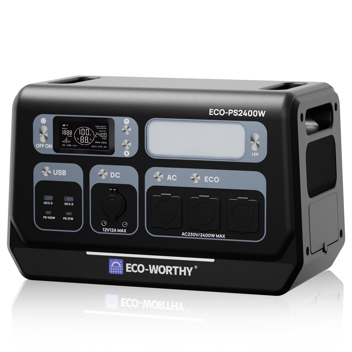 ECO-WORTHY 2400W Portable Power Station – 2048Wh LiFePO4 Battery Hub with <10ms UPS