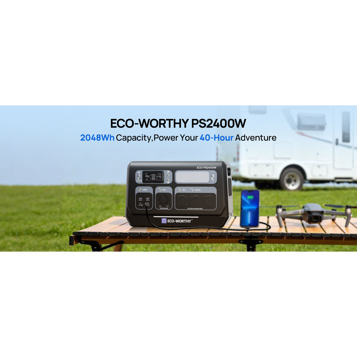 ECO-WORTHY 2400W Portable Power Station – 2048Wh LiFePO4 Battery Hub with <10ms UPS