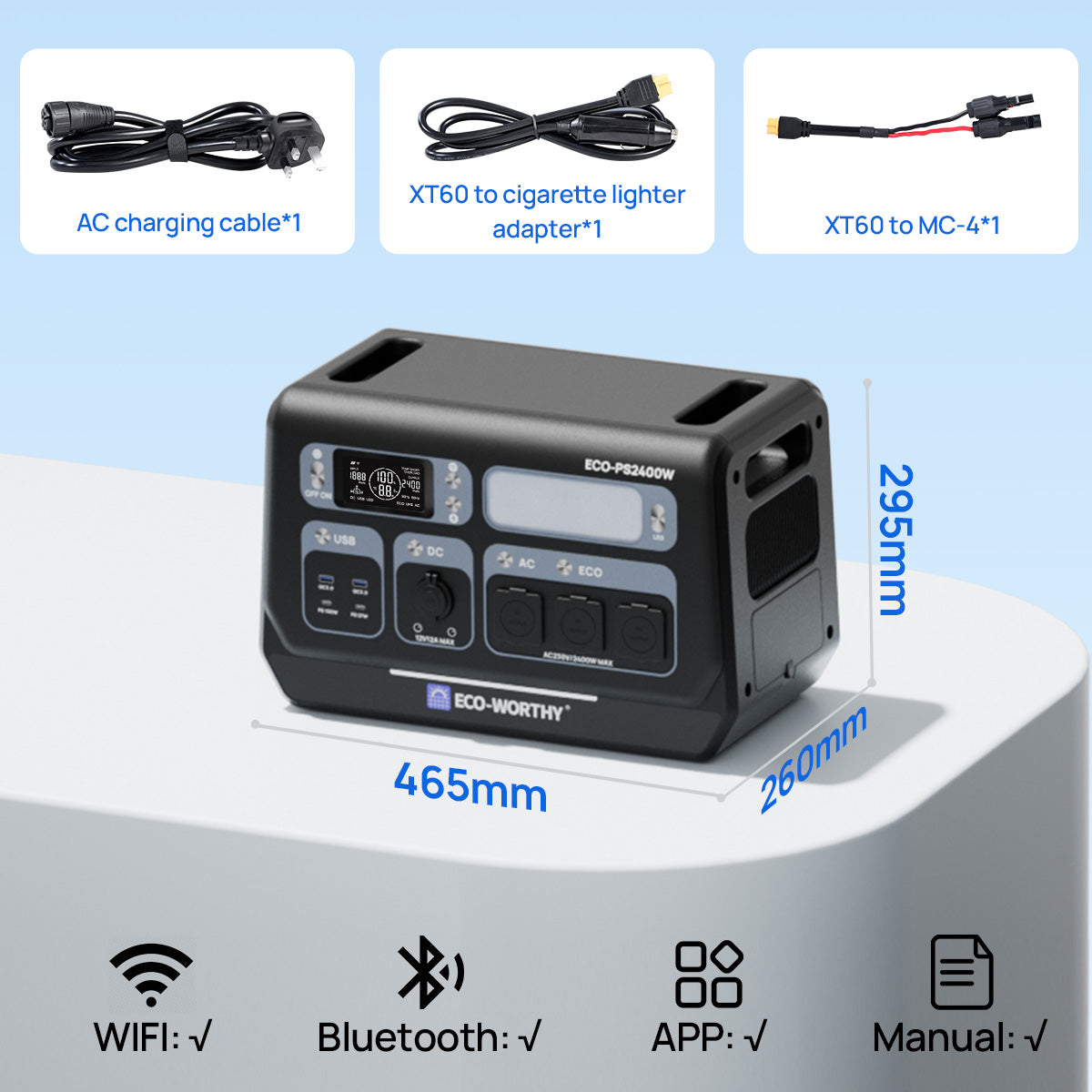 ECO-WORTHY 2400W Portable Power Station – 2048Wh LiFePO4 Battery Hub with <10ms UPS
