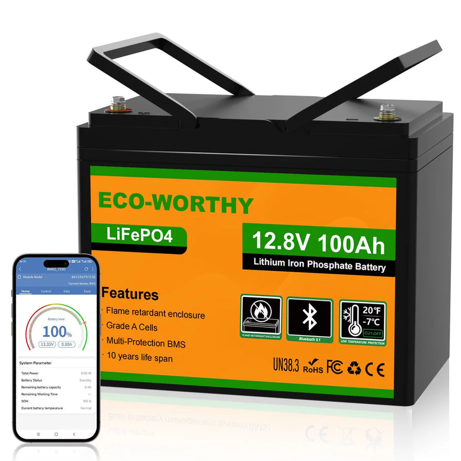 ECO-WORTHY 12V 100Ah LiFePO4 Battery with Bluetooth – 6-Year Combined Protection (3-Year Eco-Worthy Warranty + 3-Year GetGreenEnergy Guarantee)