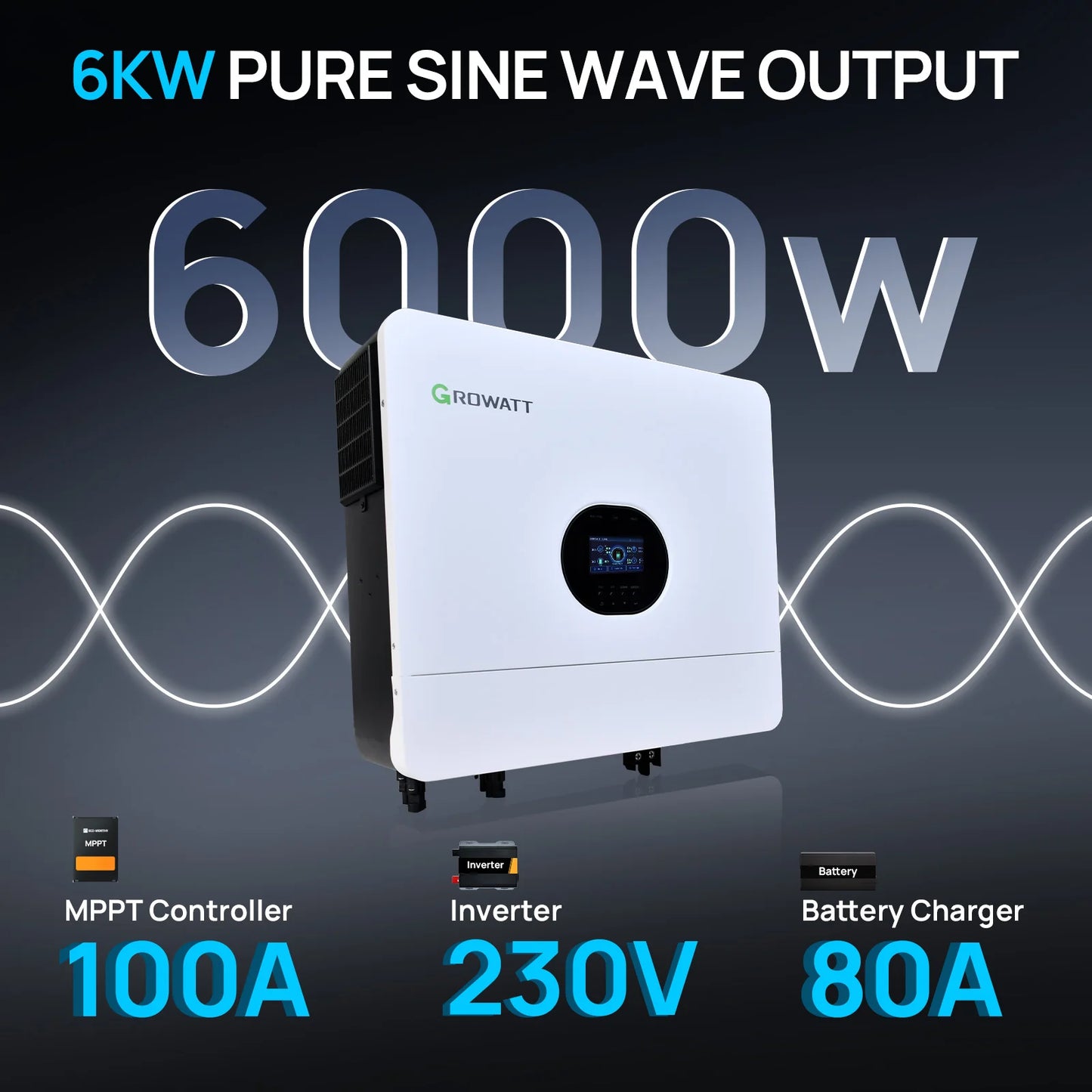 Growatt SPF 6000 ES Plus 48V 6000W Off-Grid Solar Inverter – Dual MPPT 8000W PV Input
