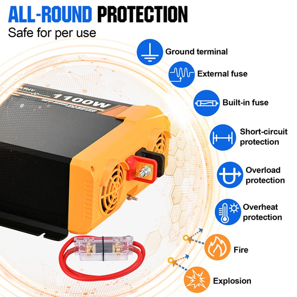 ECO-WORTHY 1100W 12V to 230V Pure Sine Wave Inverter with LCD Display – Off-Grid Power Inverter