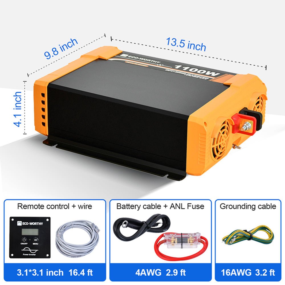 ECO-WORTHY 1100W 12V to 230V Pure Sine Wave Inverter with LCD Display – Off-Grid Power Inverter