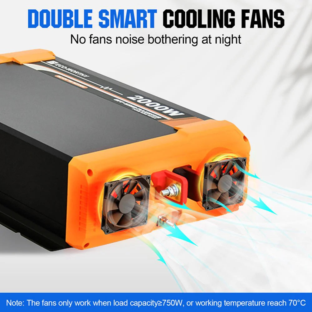 ECO-WORTHY 2000W Pure Sine Wave Inverter, 12V DC to 230V AC with LCD Display and Remote Control
