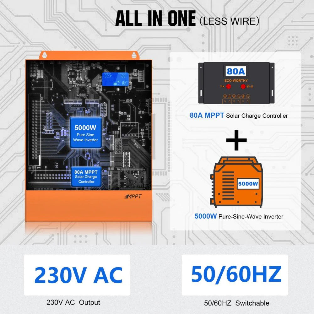ECO-WORTHY 5000W 48V All-in-One Solar Inverter Charger with 80A MPPT & WiFi